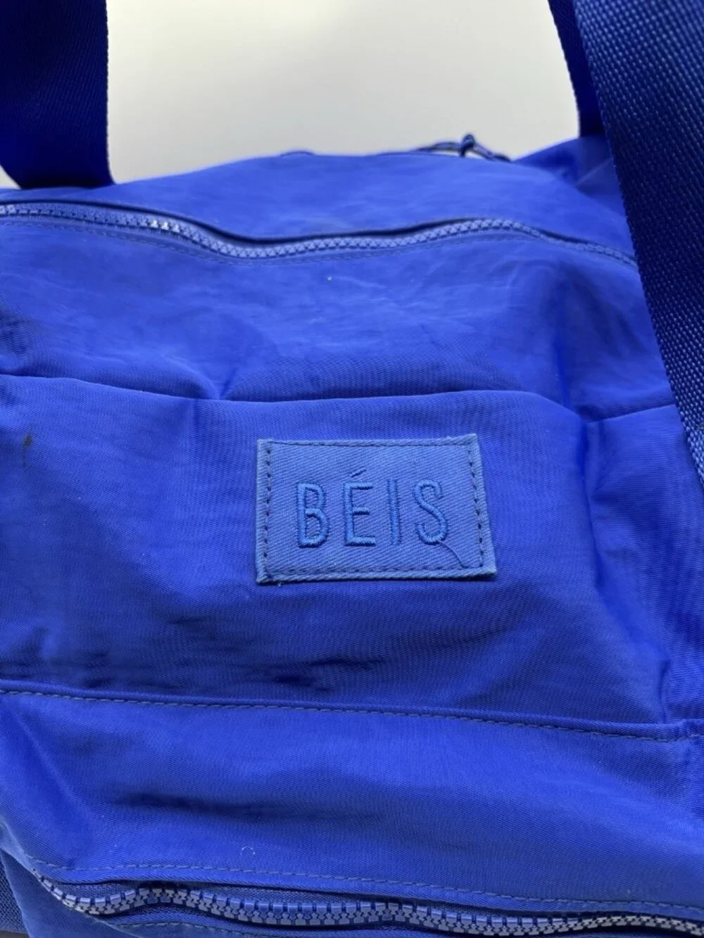 BÉIS The Sport Duffle Backpack Blue Overnight Travel Bag Basketball Patch